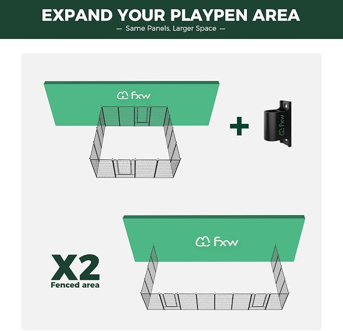 FXW Rollick Dog Playpen Wall Connection Set for Indoor and Yard, 50 Inch 16 Panels for Large Dogs with 4 Fence-to-Wall Anchors, Black | Patented