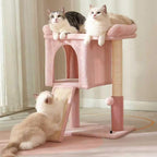 Cute Cat Tree 28” Pink Cat Tower with Top Large Bed 20x13” | Compact Cat Trees with Sisal Sratchign Post, Ramp, Self-Groomer, Cat Condo & Toy Ball Fit Small Space for Indoor Adult Cats