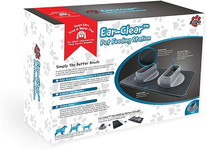 Ear Clear Dog Bowl and Mat Set, No Spill Food and Water Bowls with Mat, Perfect Feeding Tray Set for Long Eared Dog or Breeds, No Mess Dog Bowl 36 oz Feeder Bowl Set, Hounds, Cocker Spaniels, Setters