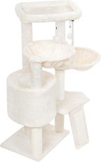 Wang Xin Three Layer Cat Tree with Cat Condo Scratch Pad and Two Hammocks,Beige