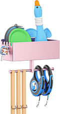 Dog Leash Holder for Wall, Dog Leash Hooks, Pet Stuff Organizer with Shelf Storage, Metal Key Holder, Leash Hangers Organizer Rack for Pet Collar, Toys, Treats, Poop Bag (Rose Gold)