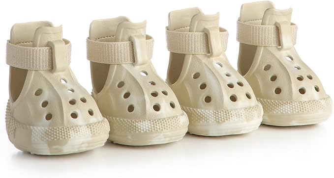 Dog Shoes for Hot Summer Pavement, Dog Shoes for Medium Dogs, Waterproof Dog Boots & Paw Protectors, Non-Slip Dog Rain Booties, Easy Clean Sandals for Beach Khaki Size 5