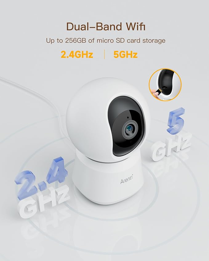 ARENTI 4MP Pet Camera P2Q, 5G WiFi 6 Indoor Security Camera, Free Phone App | Pan/Tilt, Auto Tracking, AI Human/Motion/Sound Detection, Night Vision, 2-Way Audio, Custom Zones, Timer Cruise, Sleep Mode