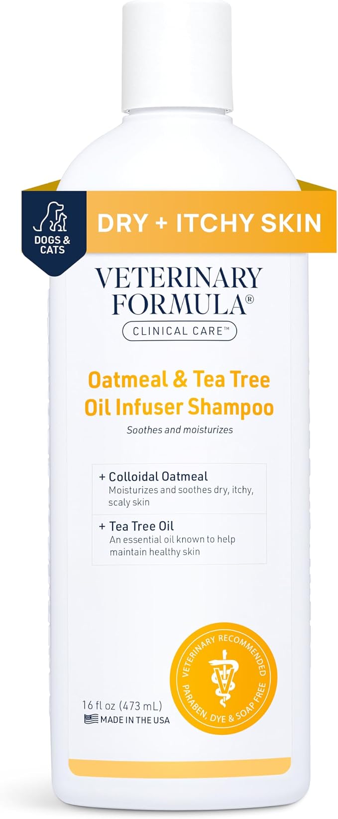 Veterinary Formula Clinical Care Oatmeal & Tea Tree Dog Shampoo, 16 oz | Moisturizing shampoo with colloidal oatmeal and tea tree oil to soothe dry, flaky skin and leave the coat soft and refreshed