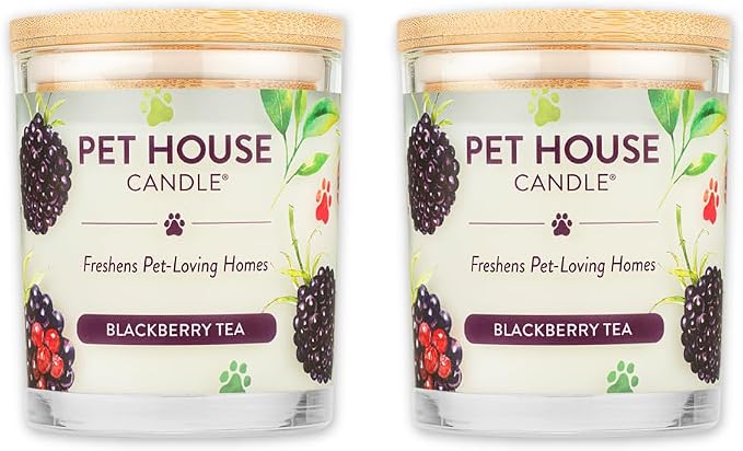 Pet House Candles, Scented Pet Friendly Candles, Clean Burning Plant-Based with a Natural Fiber Wick - BlackBerry Tea, 9 oz, 2 Pack