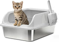 Stainless Steel Litter Box with Lid, Kitten Metal Cat Litter Boxes High Sided Enclosed for Small Cat and Injured Cats Rabbit, Anti-Urine Leakage | Non-Stick Bottom & Includes Scoop