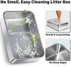 XL Stainless Steel Litter Box 2 Pack, Metal Cat Litter Box with Lid | Large to XLarge High Sided, Easy Clean, Non Stick & No Smell