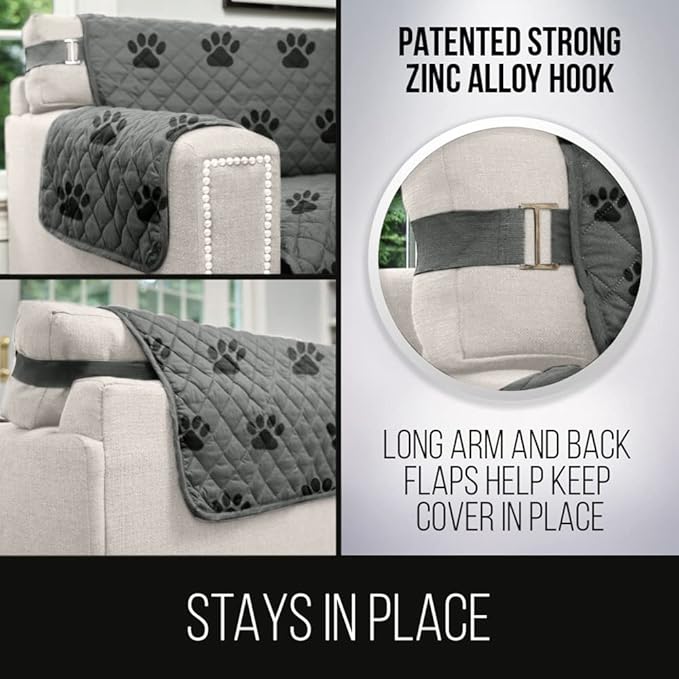 Sofa Shield® Couch Slip Covers for Dogs, Reversible Furniture Protector with Strap, Stain and Tear Resistant Cushion Cover, 88 inch Seat, Machine Washable Slipcover Pets, Cats, Gray Black