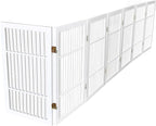 Urnporium Pet Dog Gate Freestanding, Strong Durable Folding Wooden Fence, Portable Acacia Hardwood Safety Barrier for Indoor & Outdoor Use (White Pet Gate, 8 Panel 30" Tall)