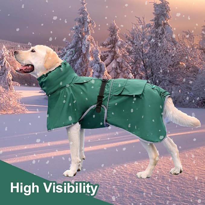 Reflective Dog Raincoat Waterproof Adjustable Dog Hooded Poncho for Medium Large Dogs, Lightweight Pet Rain Jacket, Green, L
