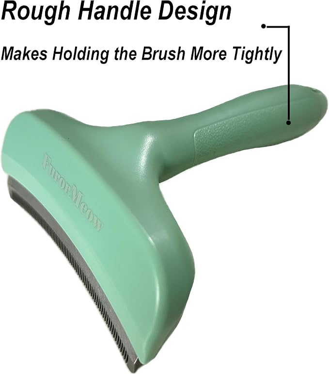 Pet Deshedding Tool with Curve Blade, Cat Grooming Brush, Tight V-shaped Teeth Shedding Comb for Cats and Dogs (Green, Large)