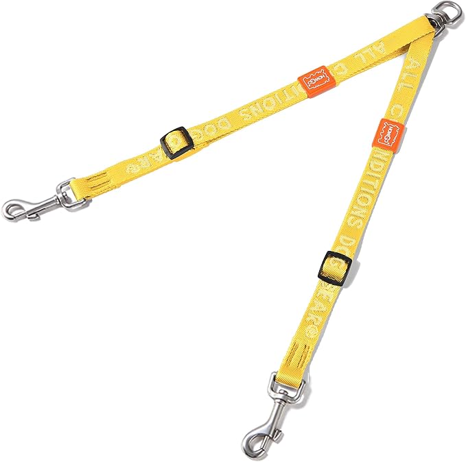 HOWGO Double Dog Leash,Tangle-Free 360 Swivel(Yellow, Std M-L Splitter) | Individually Adjustable Length, Coupler Leads 2 Dogs,Zinc Alloy Hooks,Durable Nylon,No-Tangle Walking,All Breeds
