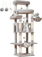 Taoqimiao Heavy-Duty Cat Tree, 71 in Cat Tower for Large Cats 20lbs+ | 3 Giant Multi-Tier Perches, Widened Cat Condo with 9 Scratching Posts, Plush Hammock & Basket, Toys, Light Gray, MS034W
