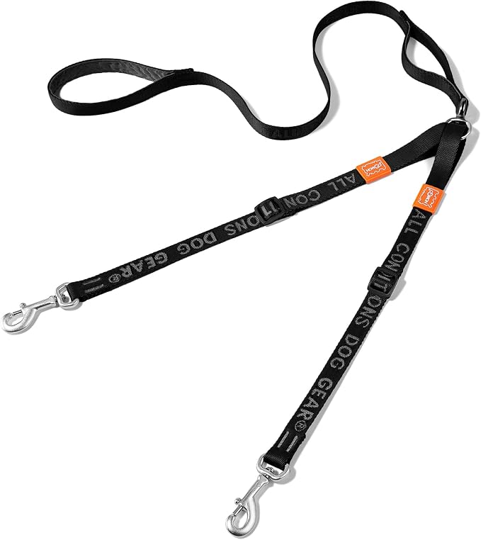 HOWGO Double Dog Leash,Tangle-Free 360 Swivel(Black, Pro M-L w.Handle) | Individually Adjustable Length, Double Padded Handles,Aviation Aluminum Hooks,Durable Nylon,No-Tangle Walking,All Breeds