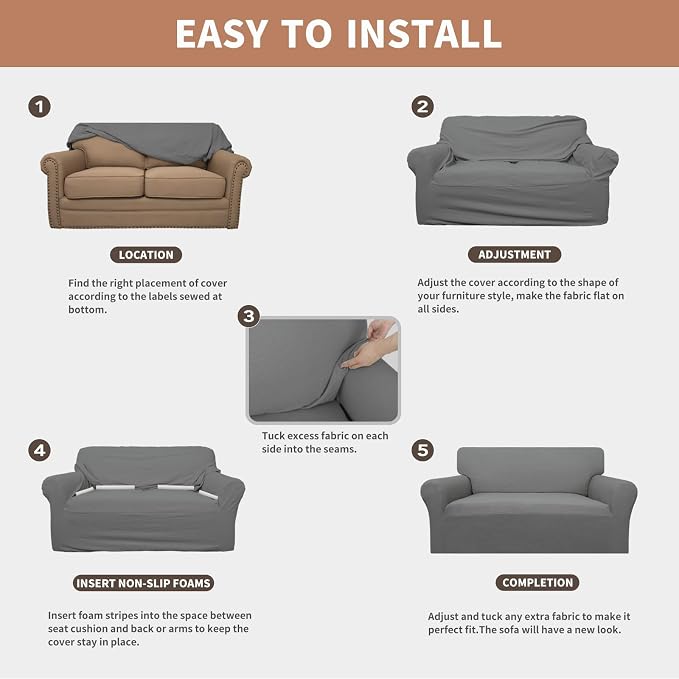 Easy-Going 100% Waterproof Oversized Chair Couch Cover, Stretch Sofa Cover | Dual Waterproof Sofa Slipcover, Leakproof Furniture Protector Against Stain Spill from Kids, Pets, Dog, Grey