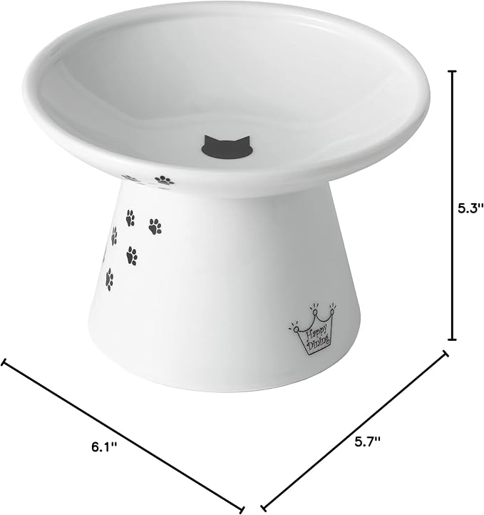 Necoichi Ceramic Extra-Wide Elevated Cat Food Bowl (Cat, Extra Wide)