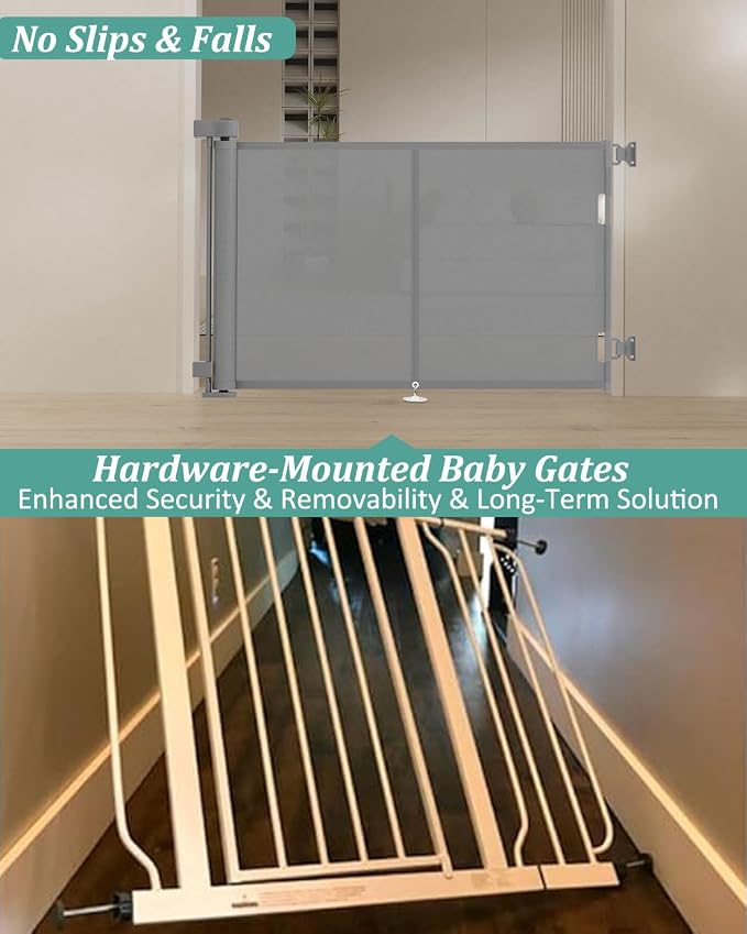 Miumoon 59 inch Reinforced Retractable Baby Gates 42 inch Tall | Retractable Dog Gate with No Crawl Through Reinforced Strip, 5 FT Retractable Gate for Stairs,Doorways,Hallway,Indoor/Outdoor