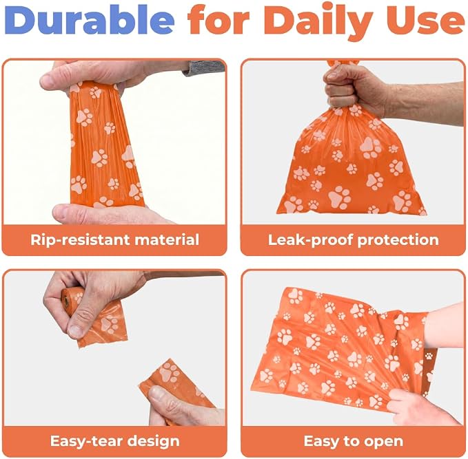Best Pet Supplies Poop Bags for Dogs - Orange, 150 Count | Scented, Leak-proof, Easy-Tear perforations, 15 Thick Bags per roll, Outdoor Walking & Travel, Fits Standard Holders