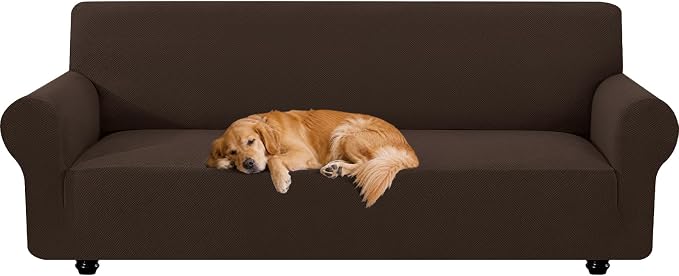 XINEAGE Stretch 4 Seater Slipcover, Non-Slip Pet Couch Cover,Dark Coffee | Washable Furniture Protector, Elastic Bottom, Dogs & Cats Friendly, Scratch-resistant, Fast Setup, High Elasticity