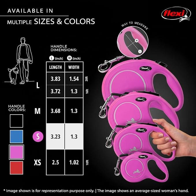 FLEXI® Classic Cord Retractable Dog Leash, Small, 16 ft - Pink | German engineered, original flexi leash, durable quality for dogs up to 26 lbs, tangle-free, walking, reliable brake system