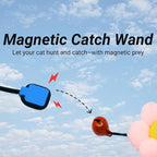 Magnetic Catch Cat Wand Toy 24" Compact — Interactive Cat Wand for Indoor Cats, Retractable Stainless Steel Telescoping Cat Teaser Wand with 3 Interchangeable Toy Attachments