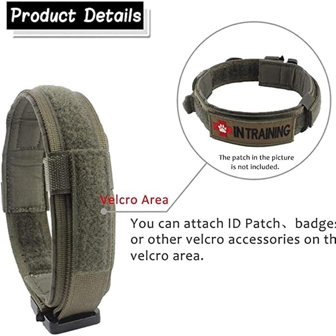 Tactical Dog Collar and Leash Set for Large Dogs with Control Handle，Green | 1000D Heavy-Duty Nylon Fabric,Quick-Release Metal Buckle,Adjustable Fit,Soft-Padded Webbing,D-Ring,for Training & Hiking,L