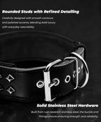 Genuine Leather Dog Collar 2.2 in Wide for Large Dogs Heavy Duty, BK-SL-S | Handcrafted,Stainless Steel Buckle and Alloy Studded,Soft Padded,Fashionable Daily Wear for Large Giant Breed,16.5-20.5 in