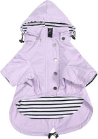 Morezi Dog Zip Up Raincoat with Reflective Buttons, Rain/Water Resistant, Adjustable Drawstring, Removable Hood, Raincoats with Legs 8lbs to 80lbs Available - Purple - XL