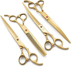 Moontay Professional 8" Dog Grooming Scissors Set 4PCS, Gold | Straight, Upward Curved, Downward Curved, Thinning/Blending Shears for Dog, Cat and Pets, JP Stainless Steel