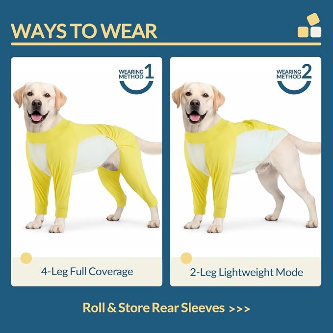 ROZKITCH Dog Onesie, Four Leg Full Body Suit Summer Cool Dog Surgery Recovery Suit Shedding Shirt Sun Protective Shirt Lightweight Stretch Pyjamas Summer Vest(Blue, 4XL) Yellow 4XL