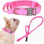 Tactical Dog Collar and Leash Set for Large Dogs with Control Handle,Pink | 1000D Heavy-Duty Nylon Fabric,Quick-Release Metal Buckle,Adjustable Fit,Soft-Padded Webbing,D-Ring,for Training & Hiking,S