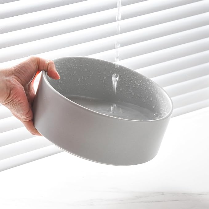8'' Ceramic Raised Dog Bowl - 70Oz Dog Food & Water Bowl with Elevated Non-Slip Bamboo Stand, Dishwasher & Microwave Safe, Anti Vomiting Heavy Duty Pet Bowl for Medium and Large Dogs, Grey
