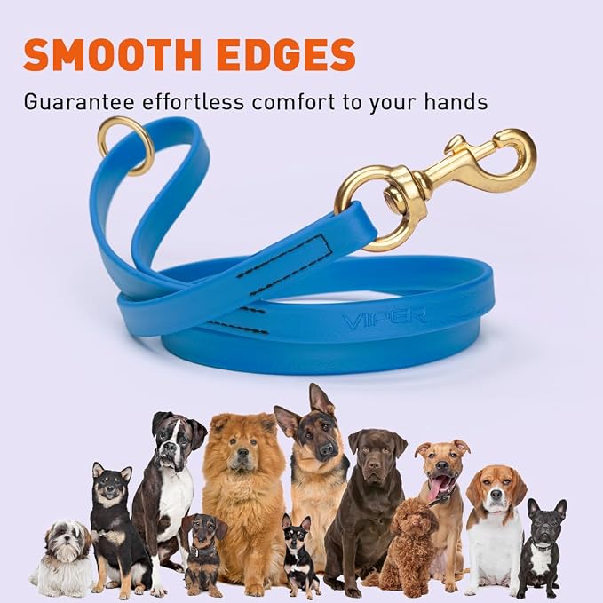 Viper Biothane K9 Working Dog Leash Waterproof Lead for Tracking Training Schutzhund Odor-Proof Long Line with Solid Brass Snap for Puppy Medium and Large Dogs 4ft, Cerulean Blue