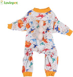 LovinPet Large Dog Pajamas, Four-Leg Stretch Onesie Bodysuit, Lightweight UV-Shielding Pajamas, Anti-Lick Calming Recovery Suit for Surgery, 3D Dino Egg Spikes, Easy on/Off， White， L