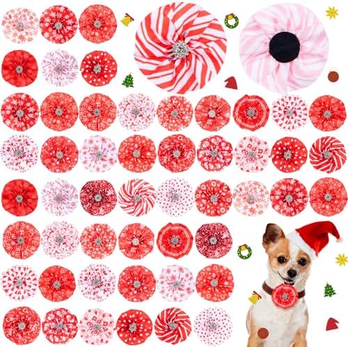 Huhumy 50 Pcs Christmas Dog Collar Flower Bows Bulk for Small Medium Large by Huhumy