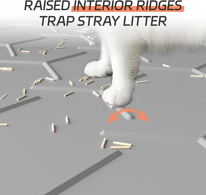 Bulkniu Silicone Cat Litter Mat, 22"x34", Raised Edge Waterproof, Grey | Litter Trapping & Recycling, Easy to Clean, Non-Slip, Durable Safe & Odorless, Paw Friendly