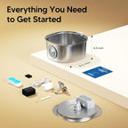 PEKTACO Cat Water Fountain, 3.2L Stainless Steel Pet Fountain, 6 Filters | 108oz capacity, LED water level window, ultra-quiet pump, dishwasher-safe tray, BPA-free, for cats and small dogs