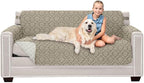 Sofa Shield® Couch Slip Covers for Dogs, Reversible Furniture Protector with Strap, Stain and Tear Resistant Cushion Cover, 62 inch Seat, Machine Washable Slipcover Pets, Cats, Damask Latte Ivory