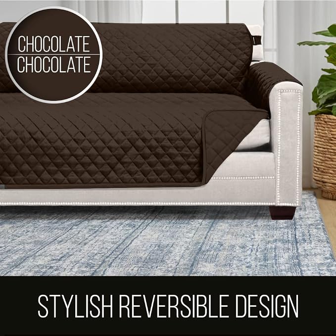 Sofa Shield® Couch Slip Covers for Dogs, Reversible Furniture Protector with Strap, Stain and Tear Resistant Cushion Cover, 88 inch Seat, Machine Washable Slipcover Dog Pets Cats, Chocolate