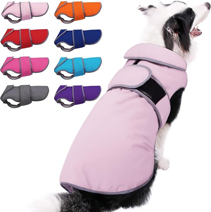 MIGOHI Reflective Dog Coat, Waterproof Winter Jacket, Fleece Lined, Small, Pink