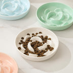 Ceramic Slow Feeder Cat Bowl, 6.3'' Wide Whisker Friendly Cat Puzzle Feeder | Slow Eating 5x, Anti Vomit Shallow Slow Eating Cat Dish for Dry and Wet Food, Microwave and Dishwasher Safe, 6.3" X 1.2"