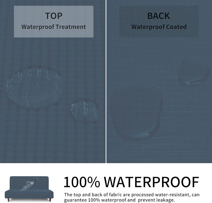 Easy-Going 100% Waterproof Futon Cover, Stretch Futon Slipcover Medium | Dual Waterproof Armless Futon Couch Cover, Leakproof Sofa Bed Furniture Protector for Kids Pets Dog Cat, Bluestone