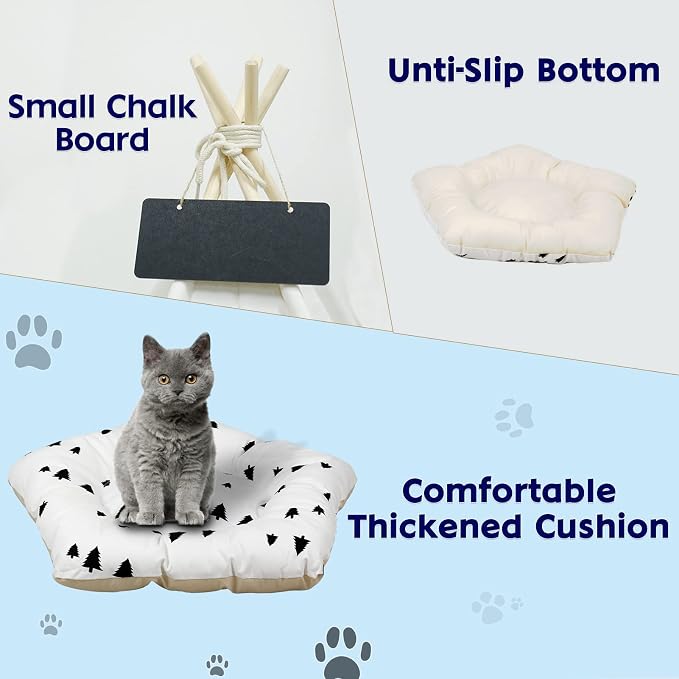 Luxury Pet Teepee Tent for Dogs, Cats & Rabbits Washable Pet House with Removable Cushion & Interactive Blackboard for Puppy Indoor Dog Cat Bed