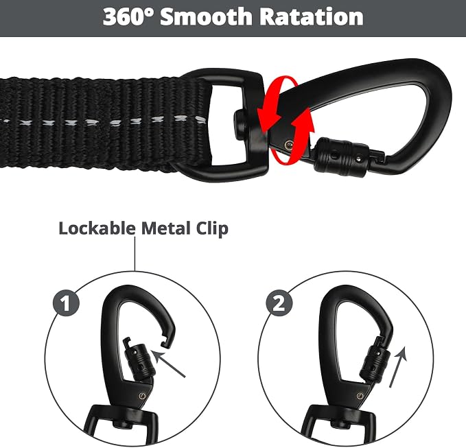 jenico Rope Dog Leash 8FT: Heavy Duty Leashes with Swivel Lockable Hook Reflective Threads Bungee and Padded Handle - Dog Lead for Large Small Medium Dogs Outside Walking Hiking