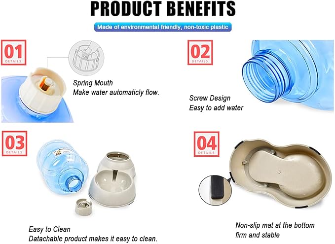 Automatic Cat & Dog Feeder and Water Dispenser Set with Scoop | 1 Gallon Gravity Food Feeder and Waterer Set for Small Medium Puppy and Kitten Pack of 2
