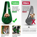 Tomkas Small Dog Cat Sling Carrier Puppy Purse Travel Wrap Soft Crossbody Pet Bag (Emerald Green, M - Classic Pocket & Classic Strap)