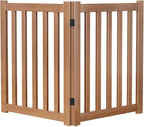 Wooden Freestanding Foldable Dog Gate, 24 Inch Height 2 Panel Pet Gate No Drill for Doorways Stairs, Fully Assembled Indoor Puppy Fence (Brown, 40" W x 24" H)