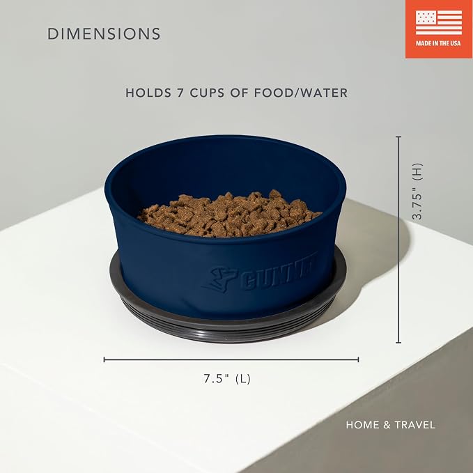Dog Bowl with Spill-Proof Travel Lid, Navy, 7-Cup Pet Travel Bowl | Navy 7-Cup Dog Bowl, Spill-Proof Travel Lid, BPA-Free, Rust-Proof, Shock-Resistant, Stackable and Dishwasher Safe