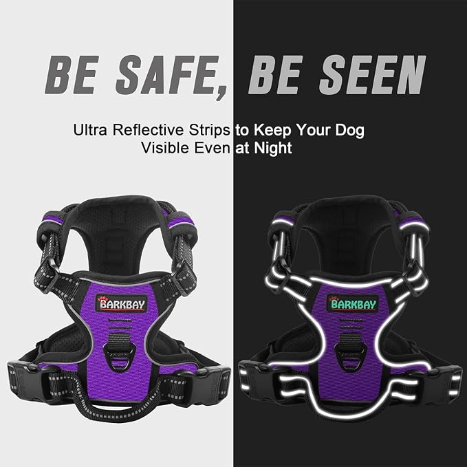 BARKBAY No Pull Dog Harness Front Clip Heavy Duty Reflective Easy Control Handle for Large Dog Walking(Purple,S)
