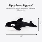 ZippyPaws Jigglerz- Dog Squeaky Toys to Keep Them Busy, Funny Animal Plush for Small, Medium, & Large Dogs, Cute Stuffed Puppy Toy, Pet Product, Gift for All Breeds, Interactive Squeaker- Killer Whale